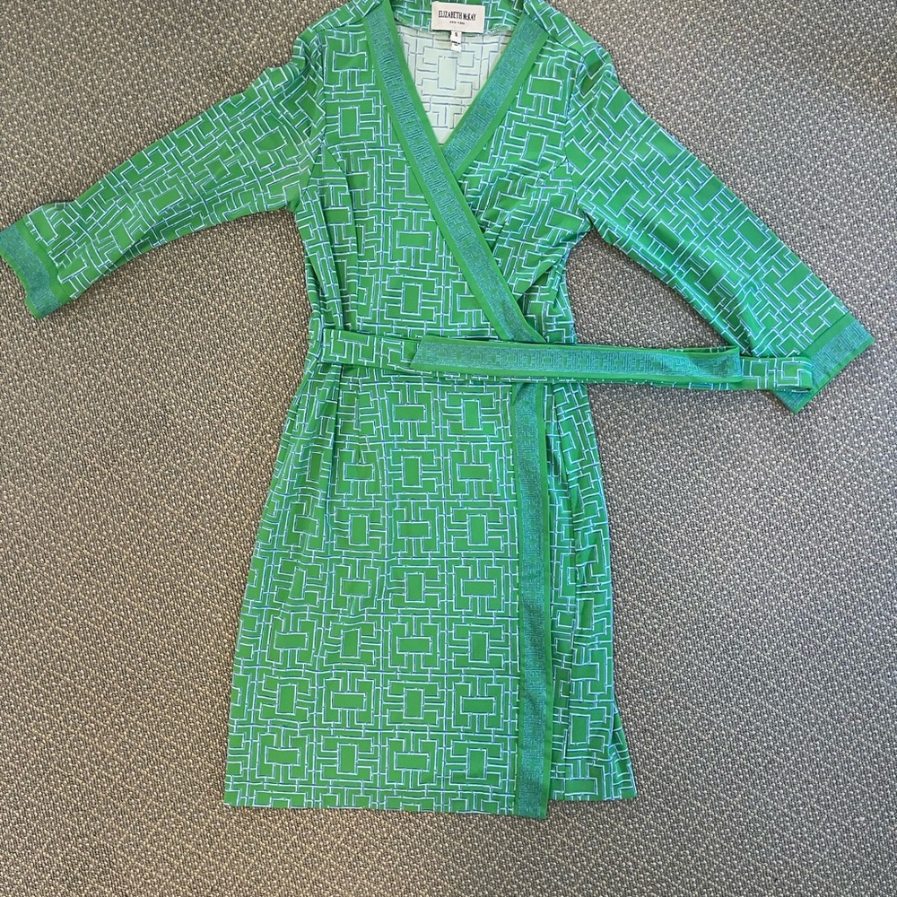Elizabeth McKay Green Bamboo Print Wrap Dress